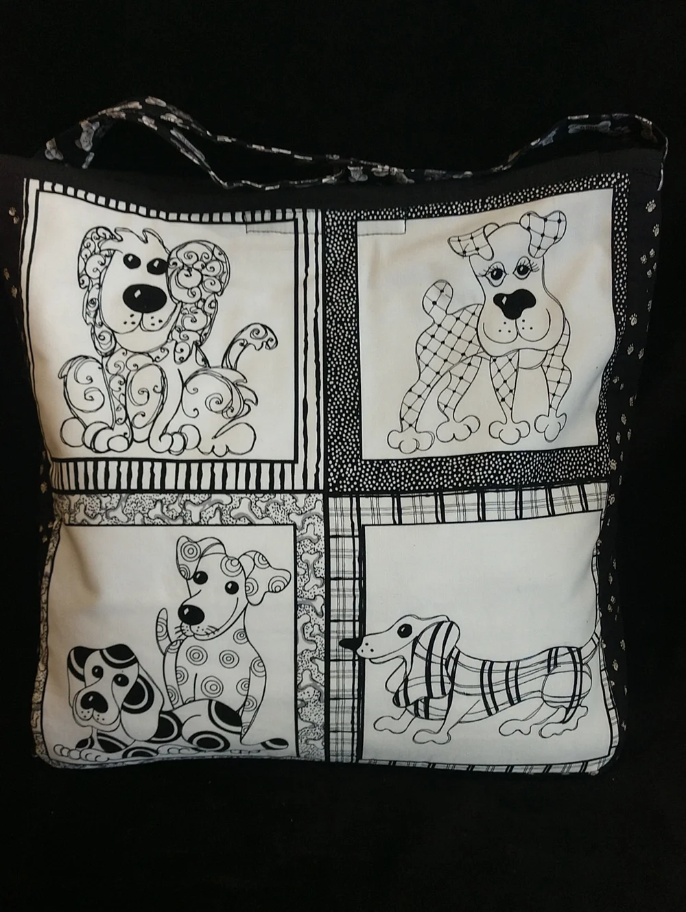 Black & White Dog Print Tote Bag With Adjustable Strap- Pets Dog
